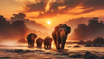 group of elephants walking on the beach