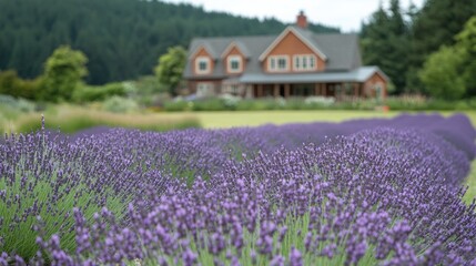 Lavender Field with House in Background