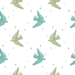 Fototapeta premium Watercolor flying birds silhouette on transparent background 