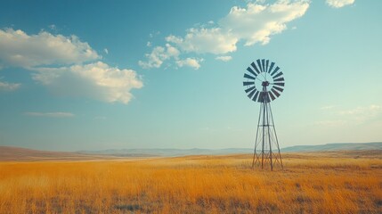 Windmill in a golden field