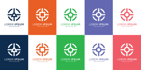 Set of abstract target logo design with geometric symbols. Premium Vector