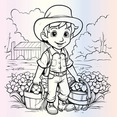 Farmer Coloring Page For Kids 