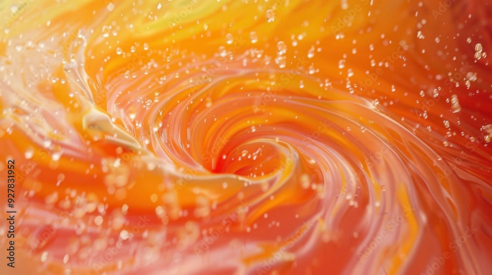 Wall mural Swirl of fresh fruit juice splash macro closeup view