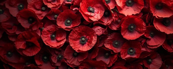 Fototapeta premium A vibrant field of dark red poppies symbolizing remembrance and honoring ANZAC Day