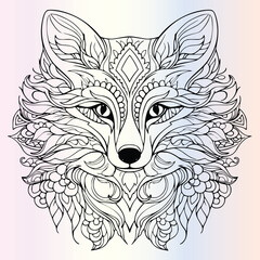 Fox Face Art Coloring Page Drawing