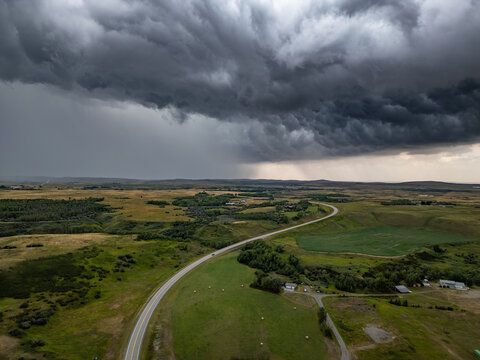 Dark Storm Clouds Over Farm Country in Alberta, Canada
