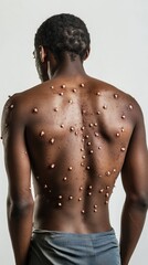 Fototapeta premium Male back affected by blistering rash because of monkeypox or other viral infection on white background