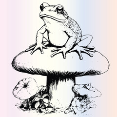 Frog Sitting On Mushroom Coloring Page Drawing For Kids 