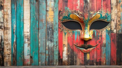  A rustic wooden tribal mask featuring a sun motif with a weathered texture