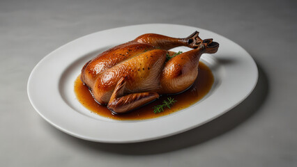 Oven roasted chicken leg on a clean white plate