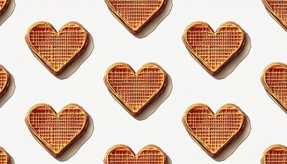 heart-shaped waffles seamless repeating pattern, high contrasty. White background