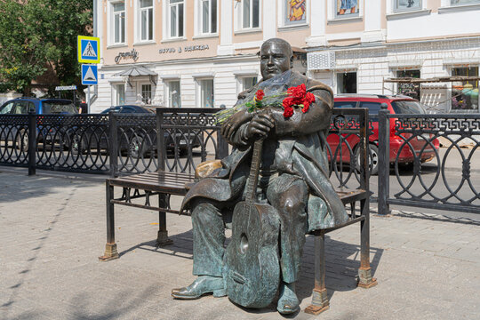 Tver, Russia, August 17 2024. Monument to Mikhail Krug, russian singer.
