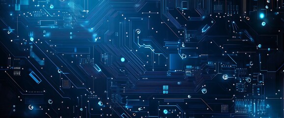 Close up of a glowing blue circuit board.