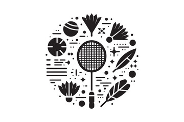 Tenis badminton racket elements vector silhouette