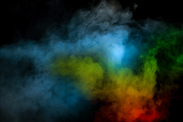 Blue and yellow steam on a black background.