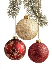 Obraz premium Christmas Ornaments Hanging on Pine Branch