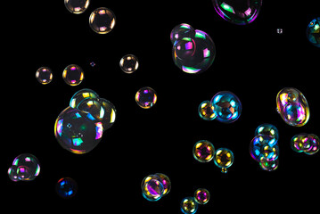 Soap bubbles isolated on a black background