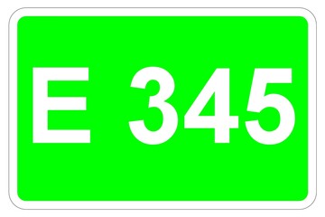 Illustration eines Europastraßenschildes der E 345 in Europa	