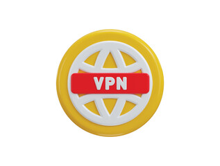 VPN icon 3d render with padlock, globe icon concept of Private network system icon