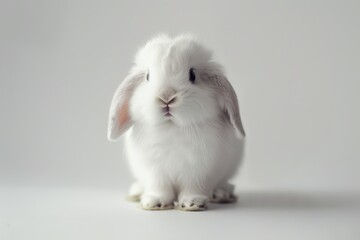 Adorable baby rabbit standing in front view isolated on white background displaying lovely action