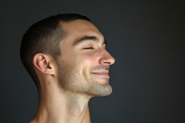 Obraz premium A close up of a man's face with his eyes closed