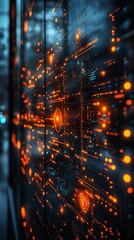 Obraz premium AI-Powered Business Analytics Display with Glowing Data Points on Dark Background