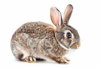 Cute wild rabbit with big ears on white background cropped postcard