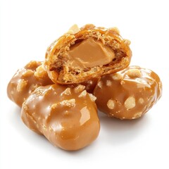 Closeup of Caramel-Filled Cream Puffs with Nut Topping