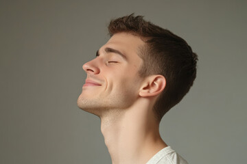 Fototapeta premium A close up of a man's face with his eyes closed