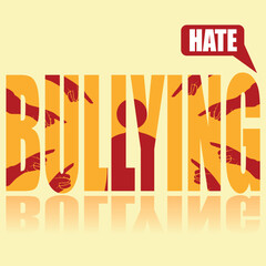 Bullying poster. Vector poster on a social theme. Word bullying on orange background with reflection.
