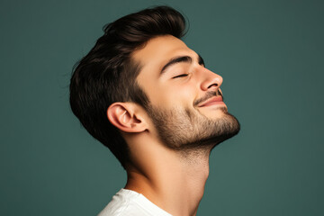 Fototapeta premium A close up of a man's face with his eyes closed