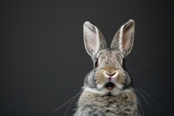 Young grey bunny standing alone showing emotion