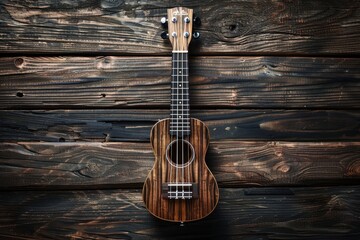 Fototapeta premium Zebrawood tenor ukulele on dark wood background