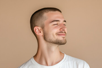 Obraz premium A close up of a man's face with his eyes closed