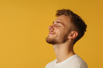 Obraz premium A close up of a man's face with his eyes closed