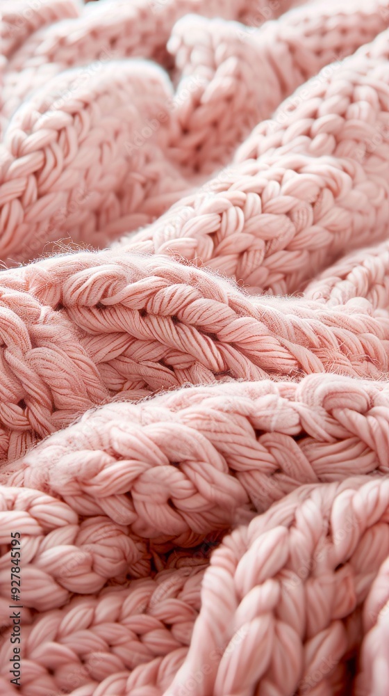 Poster the luxurious texture of a soft pink oversized knitted blanket creates an inviting and cozy atmosphe