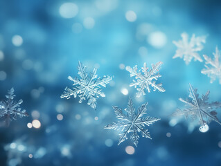 Blue christmas background with transparent snowflakes