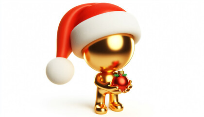 Fototapeta premium 3D golden figure with Santa Claus hat. Christmas celebration time