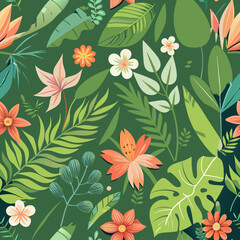 Seamless floral pattern design soft color plants leaves