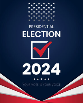 USA 2024 Presidential Election background with American flag colors design. Election event banner, card, poster, template, voting communication, background. Vote day, November 5. Vector illustration.
