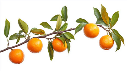 mandarins on a branch isolated on white background