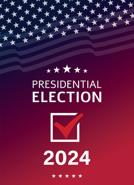 USA 2024 Presidential Election background with American flag colors design. Election event banner, card, poster, template, voting communication, background. Vote day, November 5. Vector illustration.