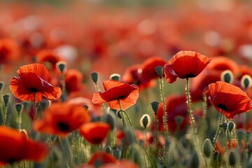 Obraz premium Vibrant poppy field representing remembrance during Anzac Day in full bloom