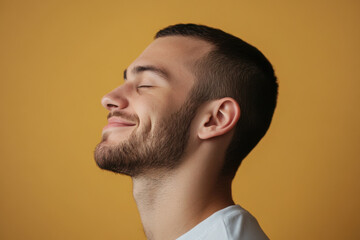 Fototapeta premium A close up of a man's face with his eyes closed