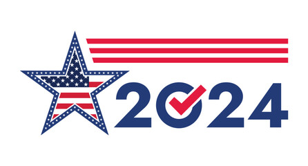 USA 2024 Presidential Election background with American flag colors design. Election event banner, card, poster, template, voting communication, background. Vote day, November 5. Vector illustration.