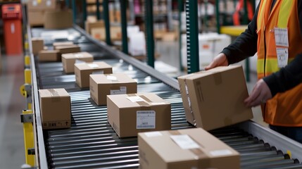 preparing for dispatching, post courier delivery dropshipping commerce retail shipment service concept, closeup.