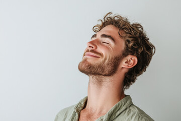 Obraz premium A close up of a man's face with his eyes closed