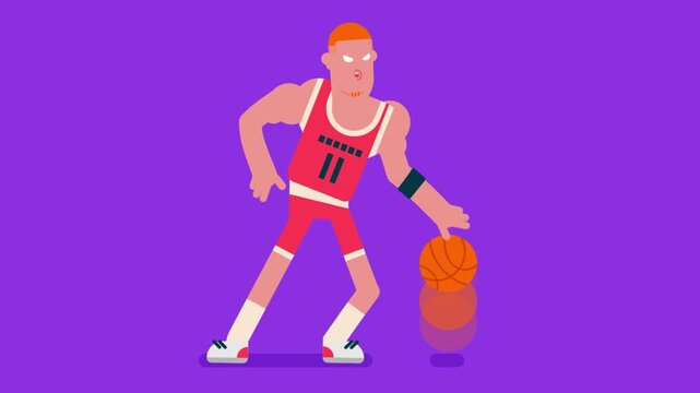 basketball player with red basketball wear, playing basketball and dancing, Flat avatar video 4k