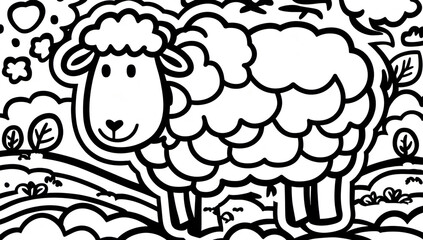 Fototapeta premium Coloring page, cute sheep