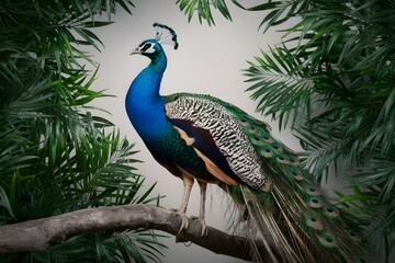 Congo Peafowl Bird Perched on a Branch in Nature, Realistic Photo, Wallpaper, Cover and Screen for Smartphone, Cell Phone, Computer, Laptop